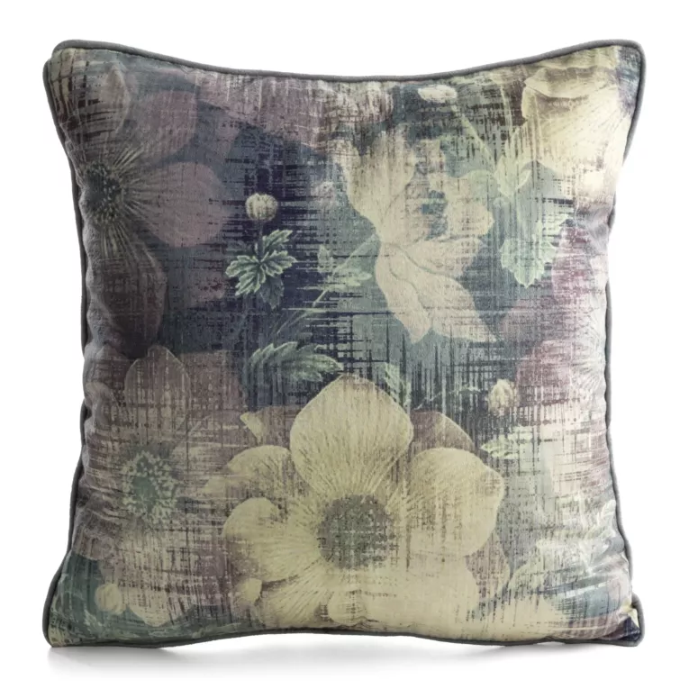 Poszewka na poduszkę 45x45 cm welwetowa fioletowo, granatowa z roślinnym nadrukiem VELVET 201