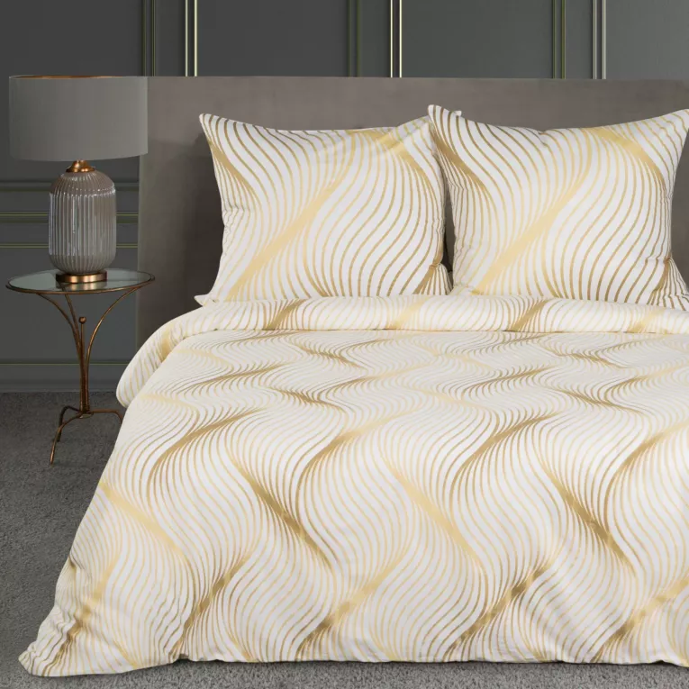 Pościel 220x200 cm bawełniana makosatyna kolor biały, złoty ze wzorem geometrycznym BLANCA 3 Limited Collection