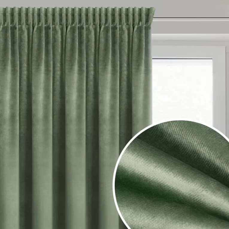 Zasłona oliwkowa z tkaniny welwetowej 140x270 cm taśma - ROSA - Design 91