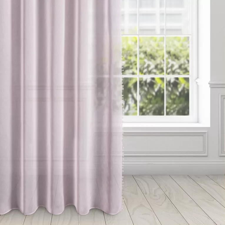 Dekoracja okienna różowa obszyta tasiemką z pomponami 140x270 cm taśma - ALMINA