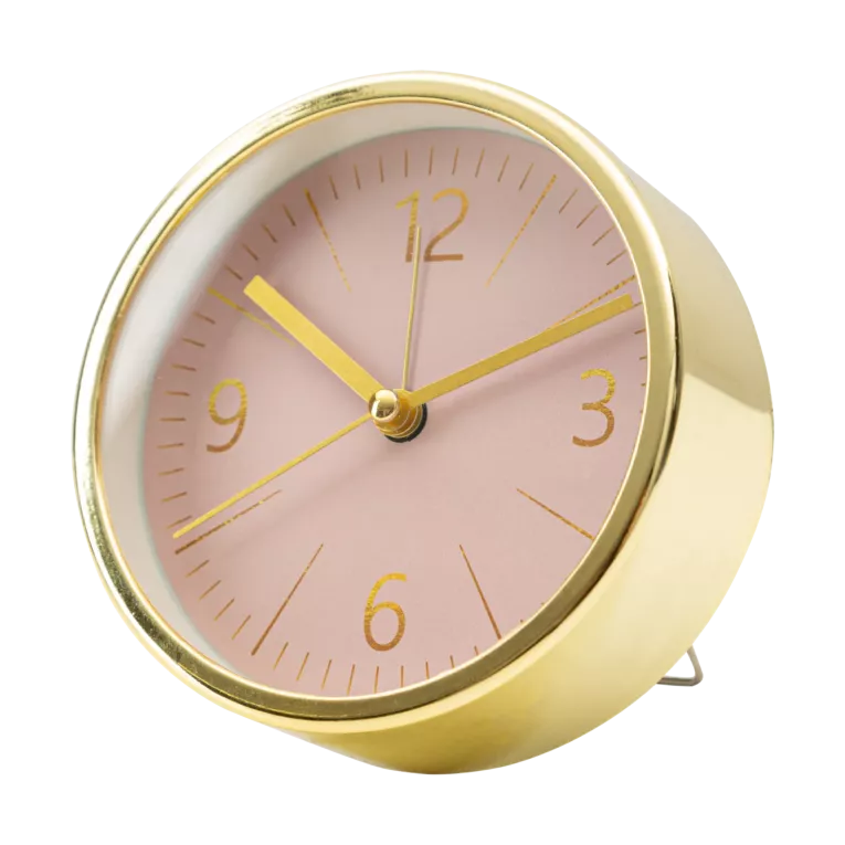 Dekoracyjny zegar stołowy w stylu vintage różowo-złoty