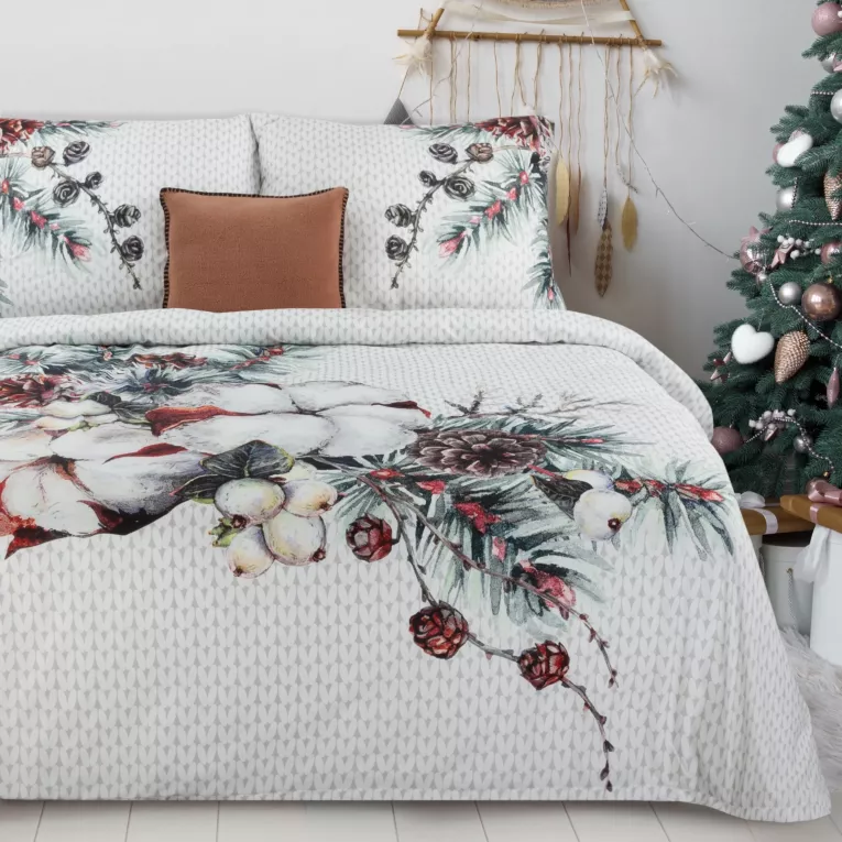Pościel świąteczna 220x200 cm bawełniana kolor biały, jasnoszary SNOW