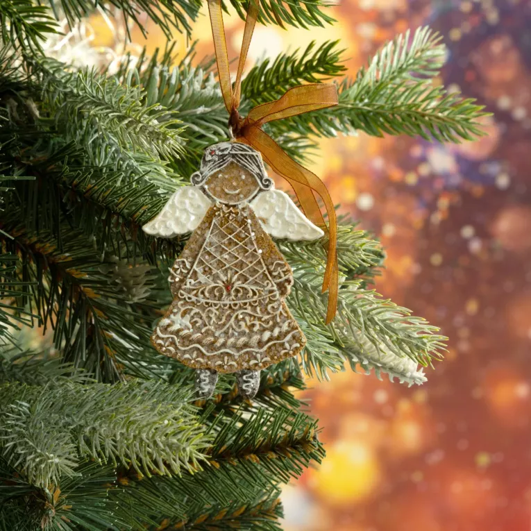 Ozdoba choinkowa ANIOŁ z dodatkiem delikatnego brokatu na dekoracyjnej wstążce