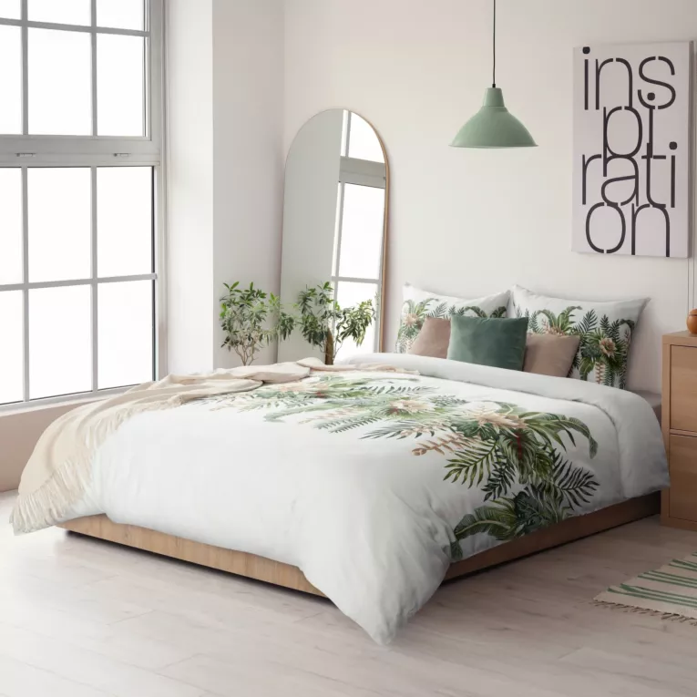 Pościel 220x200 cm bawełniana kolor biały, zielony z wzorem roślinnym SPRING 30