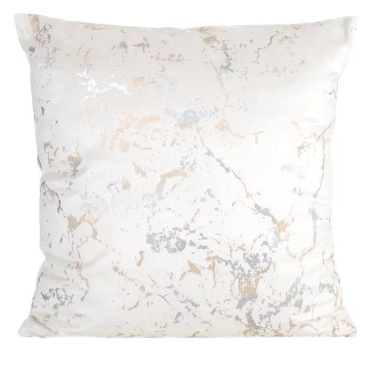 Poszewka na poduszkę 45x45 cm kremowa z szenilowej tkaniny z wytłaczanym wzorem roślinnym DORI