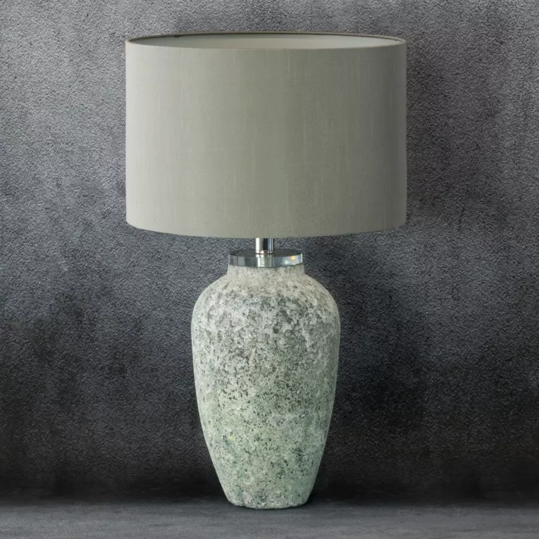 Lampa stołowa FIONA na szklanej podstawie z abażurem z matowej tkaniny