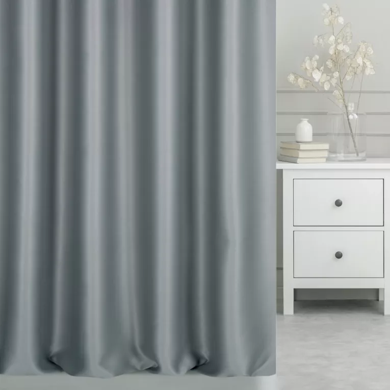 Zasłona szyta na taśmie 5 cm popielata z gładkiej tkaniny typu blackout