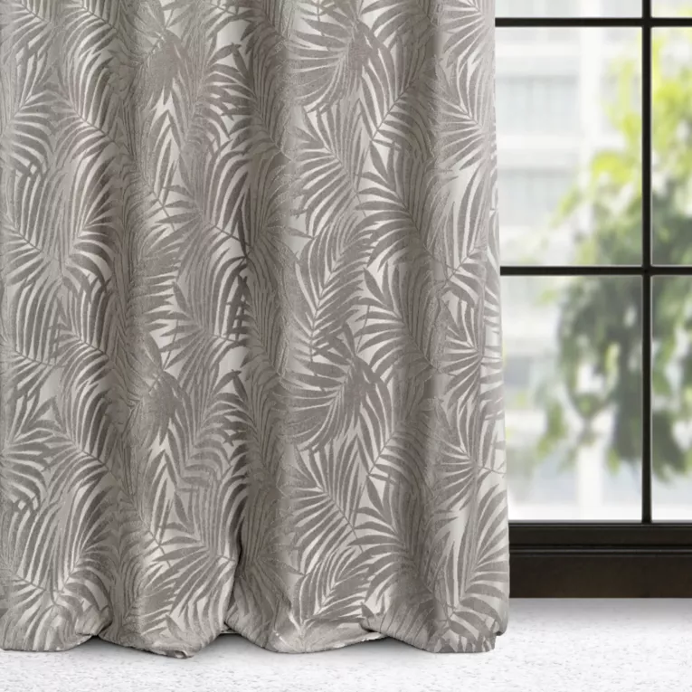 Zasłona welwetowa beżowa z trójwymiarowym wzorem liści 140x250 cm przelotka - LIVIA