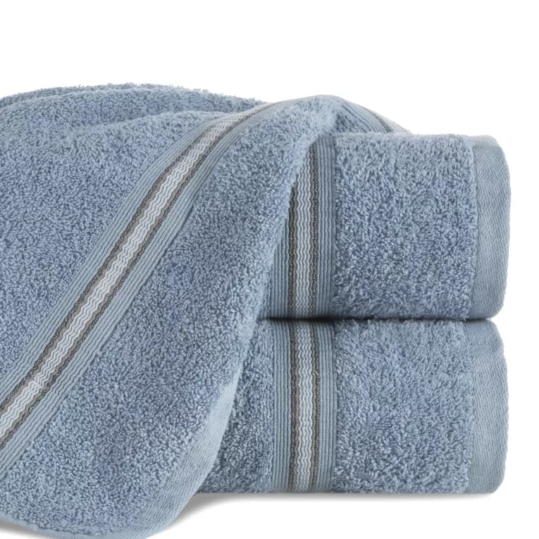 Ręcznik kąpielowy 50x90 cm bawełniany kolor niebieski w kontrastujące pasy 500 g/m2 TRIS