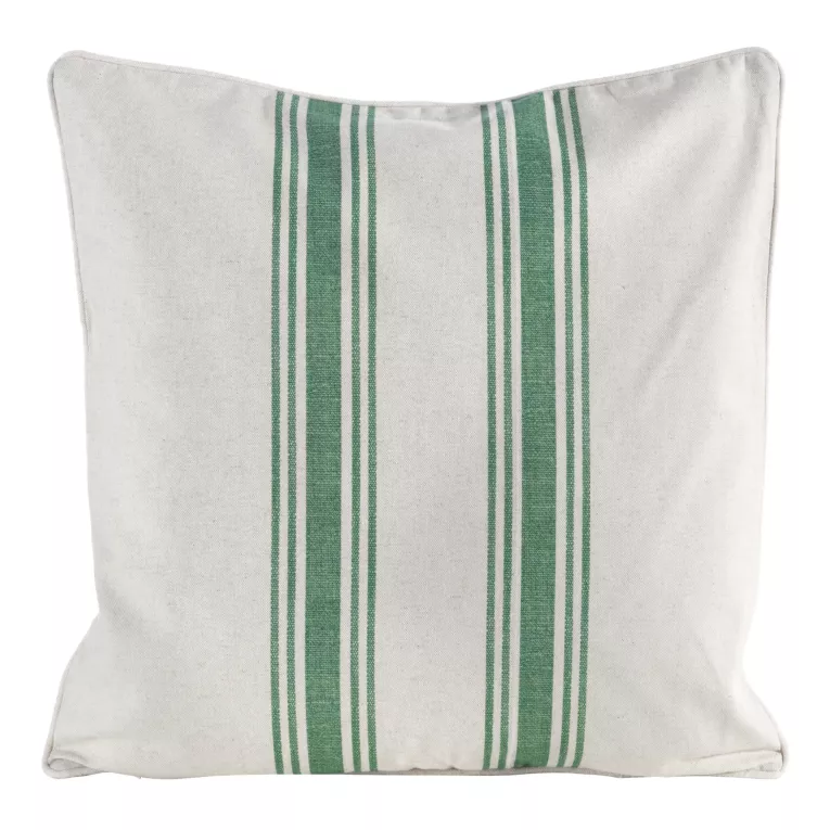 Poszewka na poduszkę 50x50 cm bawełniana z dodatkiem lnu zdobiona subtelnym nadrukiem pasów kremowo, zielona LEN