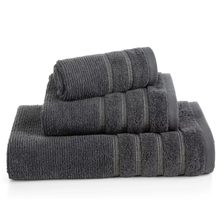 Ręcznik kąpielowy 70x140 cm bawełniany kolor stalowy w błyszczące paseczki AMIRA