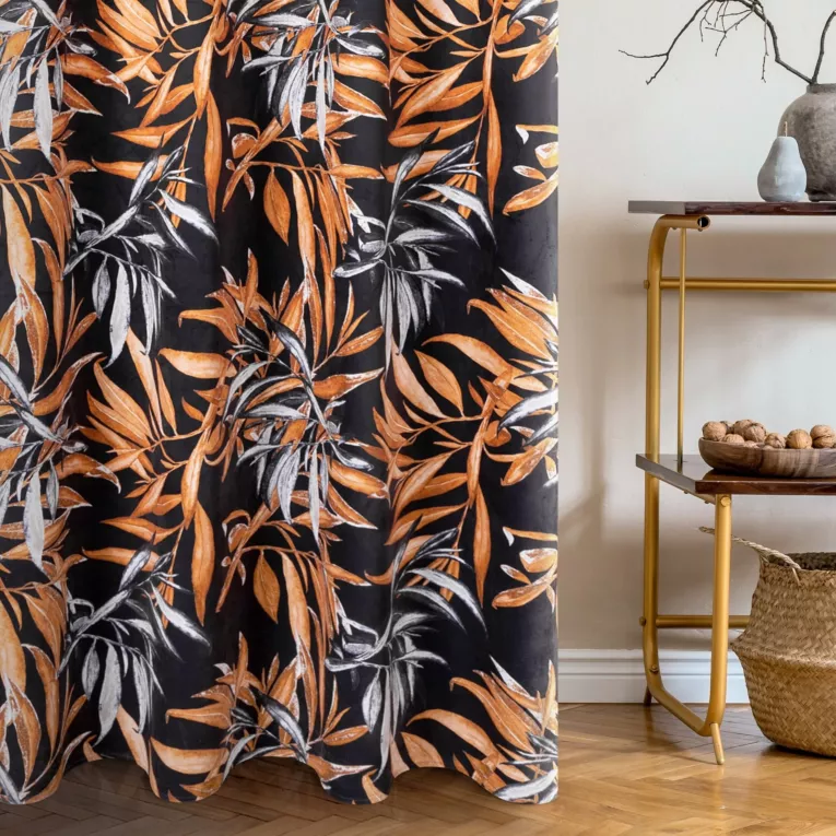 Zasłona welwetowa czarno, ruda w stylu botanic 140x250 cm przelotka - ZOJA - Pierre Cardin