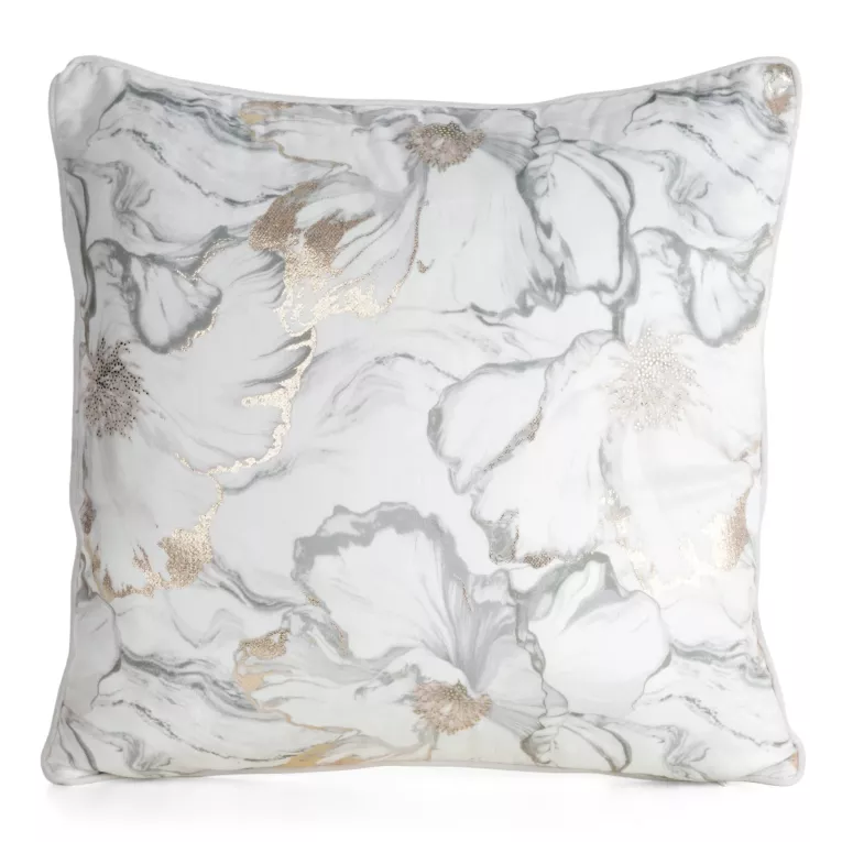 Poszewka na poduszkę 45x45 cm velvetowa biało, szara z błyszczącymi akcentami LISA