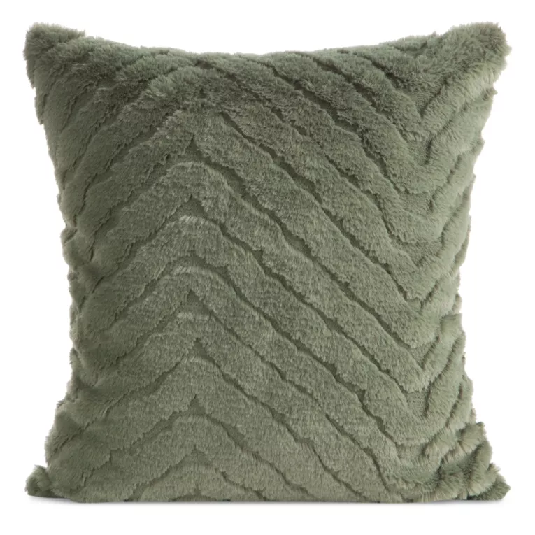 Poszewka na poduszkę 45x45 cm futrzana oliwkowa zdobiona efektem 3D KATE