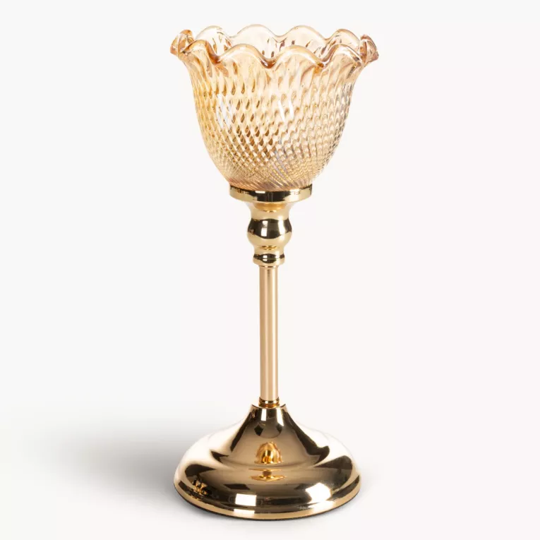 Świecznik dekoracyjny złoty z falowanym ozdobnym kielichem średnica 13x31 cm LUISA
