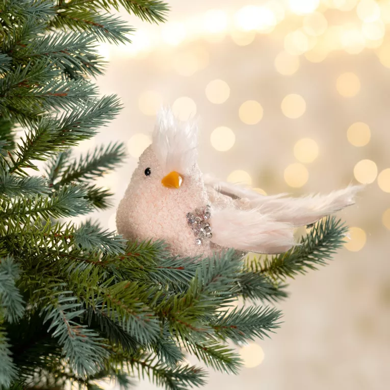 Ozdoba choinkowa PTAK z tkaniny typu bukla i miękkiego futerka