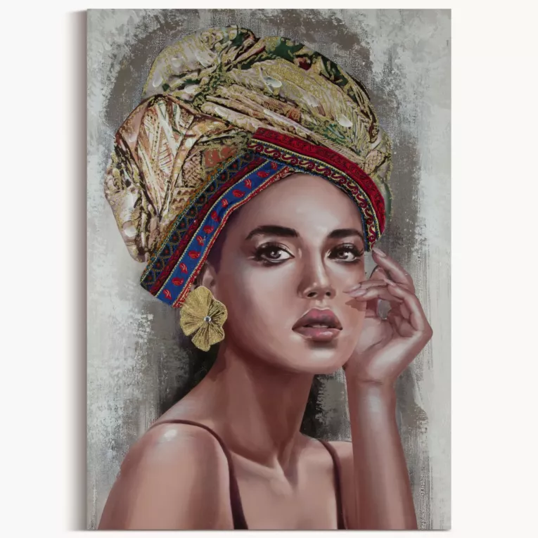 Obraz portret kobiety w turbanie ręcznie malowany na płótnie