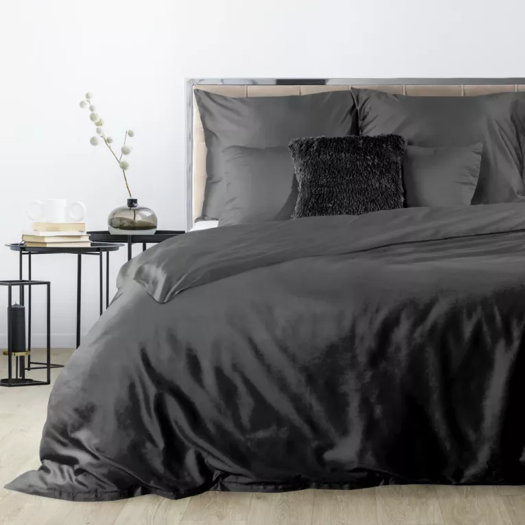 Pościel 220x200 cm gładka z satyny bawełnianej kolor czarny DINA Diva Line