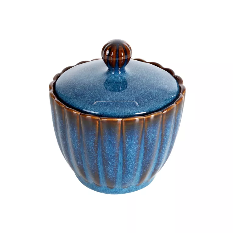 Granatowy Pojemnik dekoracyjny AVRIL 2 zdobiony przecieranym wzorem