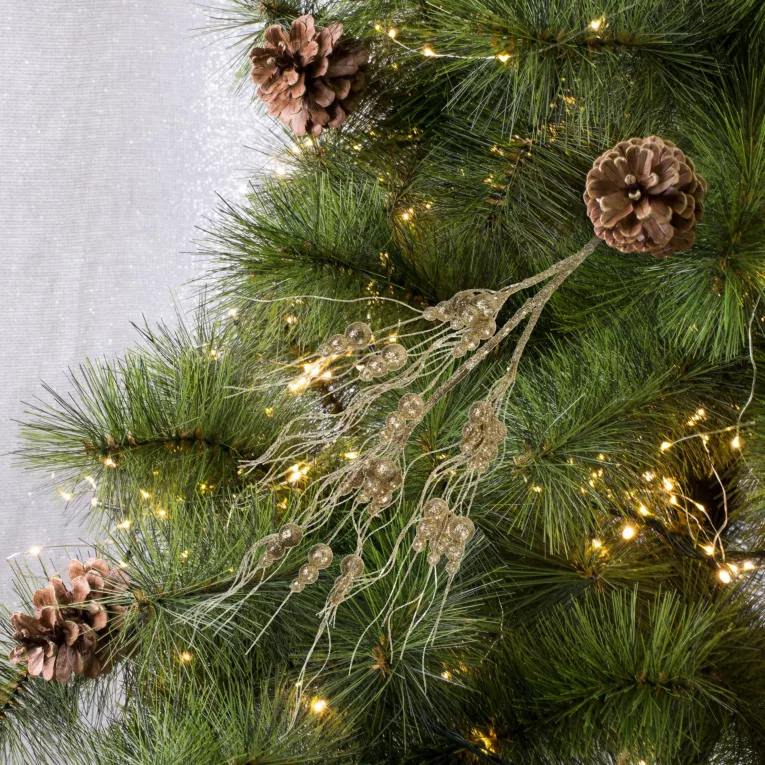 Gałązka dekoracyjna z kulkami obsypana brokatem