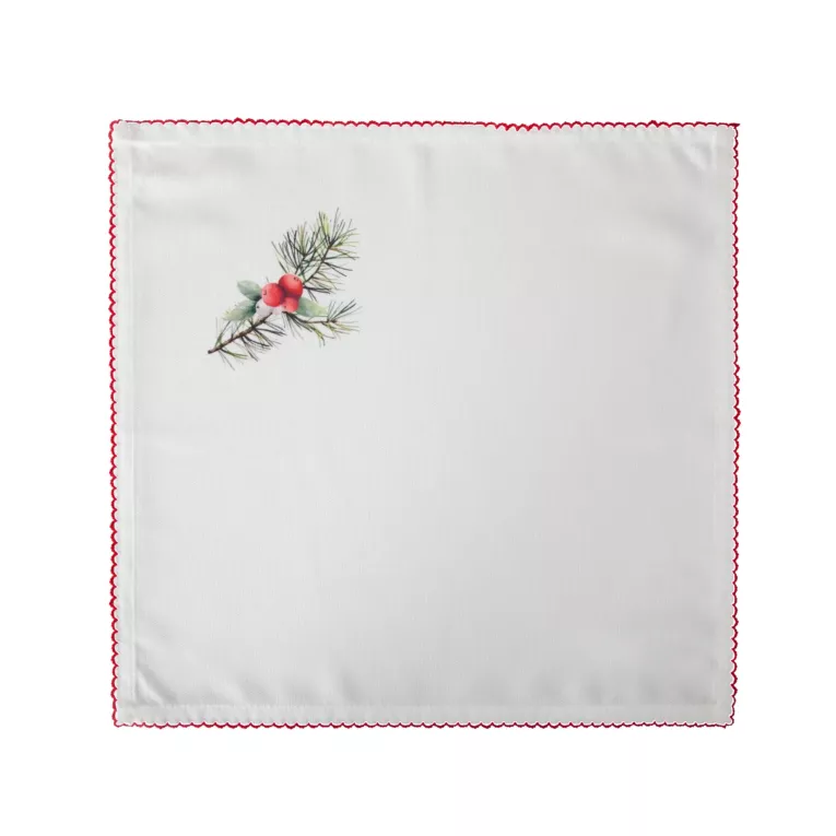 Komplet 4 szt. świątecznych serwetek biało, czerwonych z nadrukiem z motywem świątecznym - INES 13
