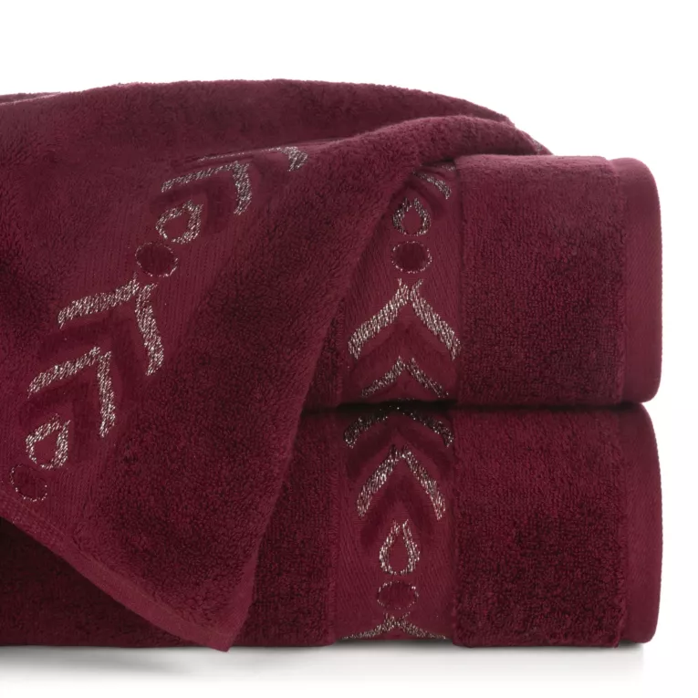 Ręcznik kąpielowy 50x90 cm bawełniany kolor bordowo, złoty zdobiony metaliczna nicią 500 g/m2 KALISTO