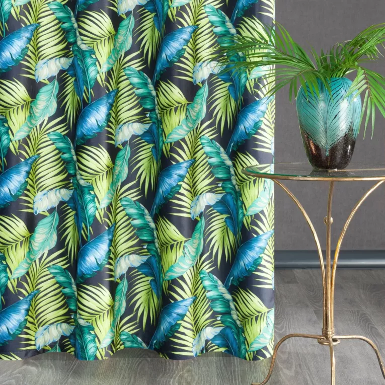 Zasłona z miękkiego welwetu z nadrukiem liści na kontrastującym tle