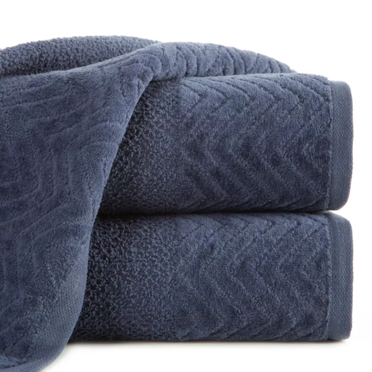 Ręcznik kąpielowy 50x90 cm bawełniany kolor granatowy o ryżowej strukturze z welwetową bordiurą 500 g/m2 LOREN