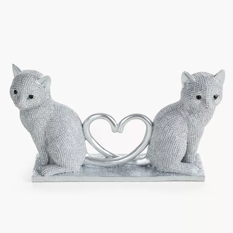 Figurka srebrna w kształcie uroczych kotków o drobnym strukturalnym wzorze 22x7x12 cm ELDO