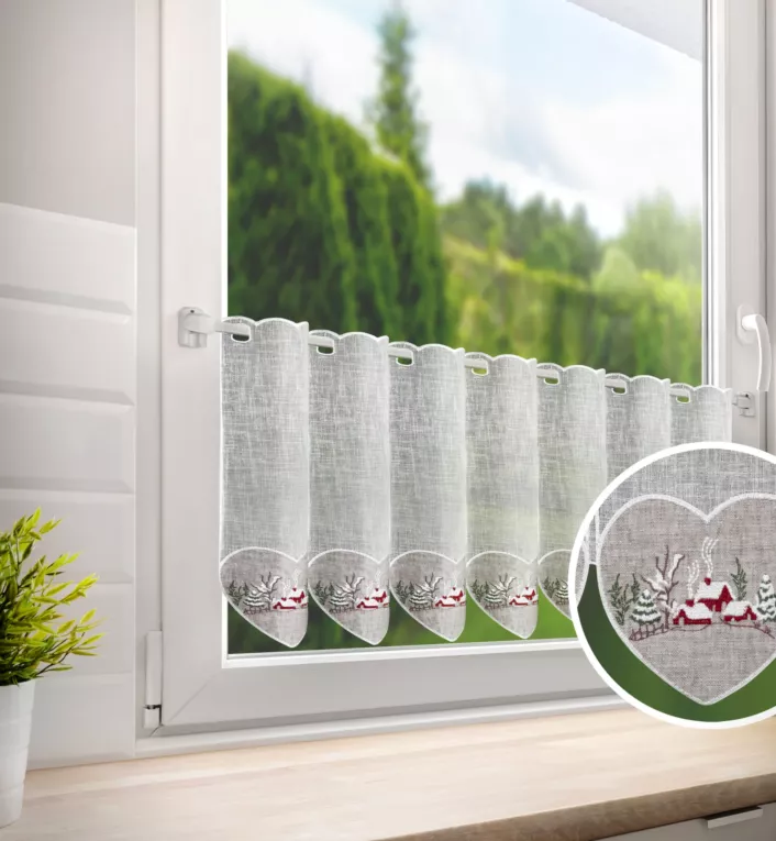 Tkanina firanowa zazdrostka etamina z świątecznym haftem