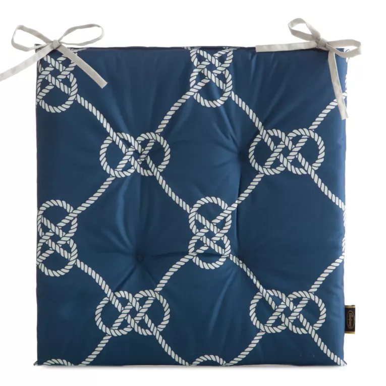 Poduszka na krzesło 43 x 43 x 4 cm wodoodporna granatowo, biała w stylu marynistycznym GARDEN