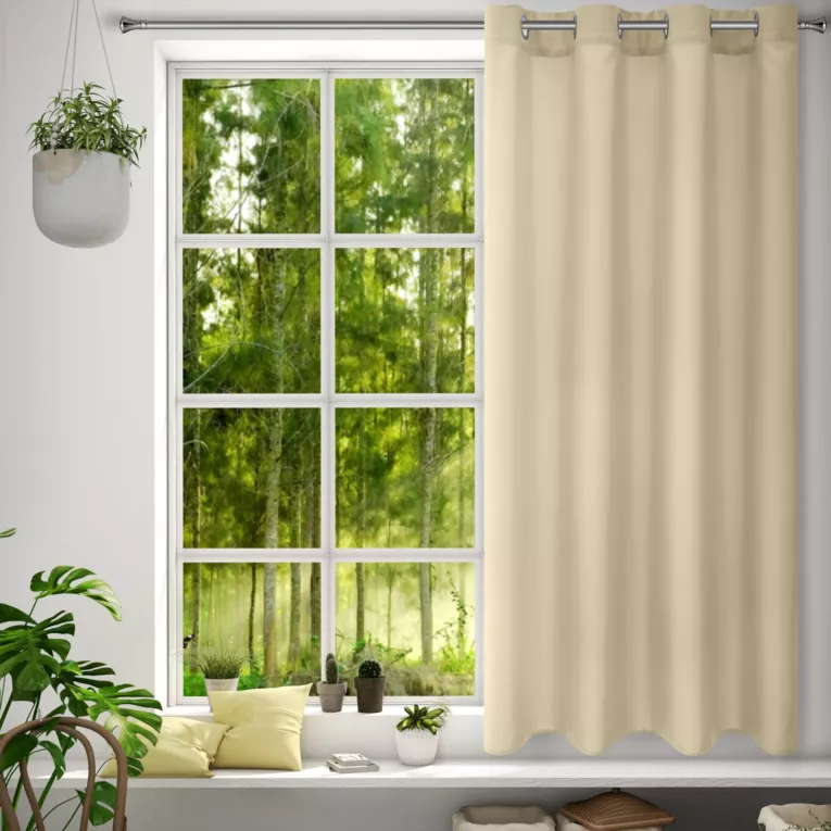 Zasłona beżowa z matowej gładkiej tkaniny 140x175 cm przelotka - RITA