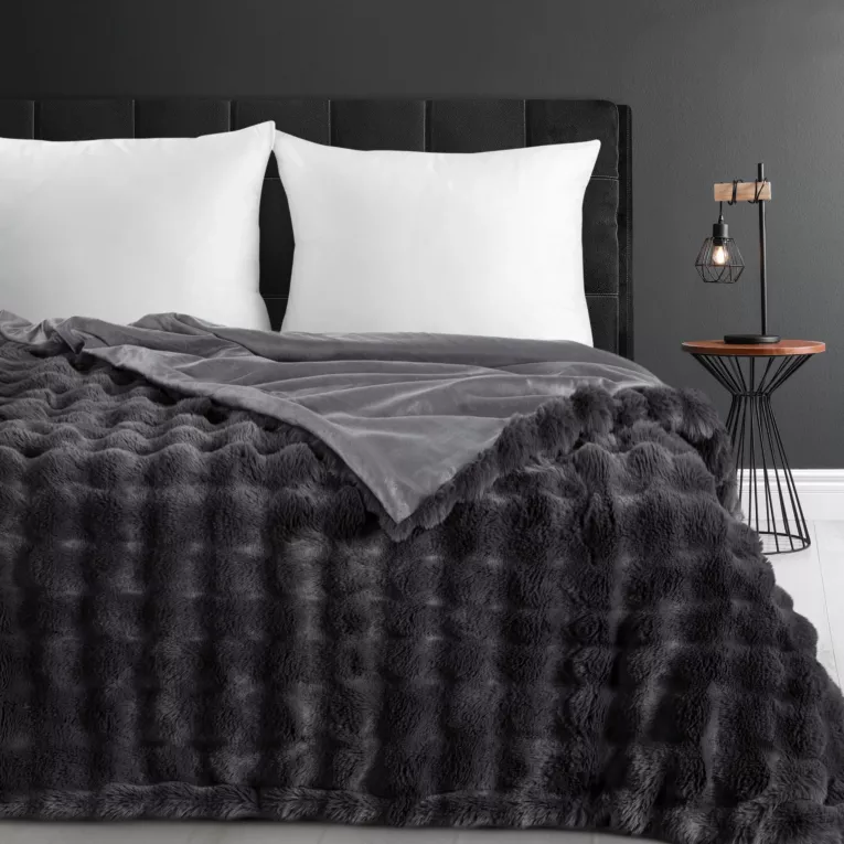 Koc 220x200 cm stalowy z miękkiej tkaniny futerkowej z efektem 3D LILY