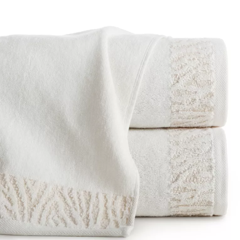 Ręcznik do rąk 30x50 cm bawełniany kolor biały z ozdobną błyszczącą bordiurą 500 g/m2 MARGO