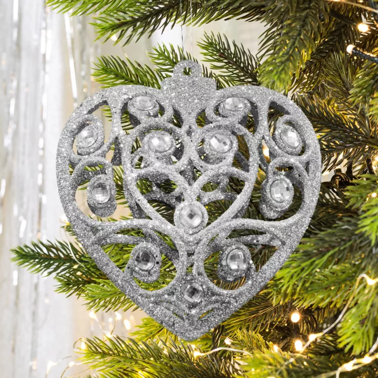 Ozdoba choinkowa  SERDUSZKO z kryształami i brokatem