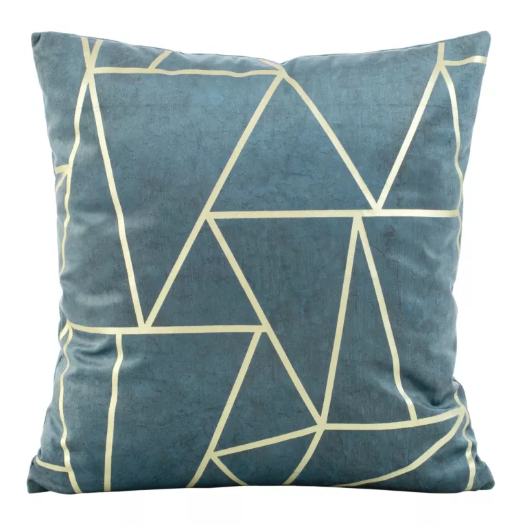 Poszewka na poduszkę 45x45 cm welwetowa niebieska z nadrukiem geometrycznym BLINK 29