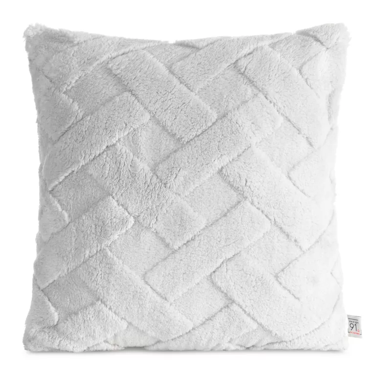 Poszewka na poduszkę 45x45 cm srebrna z miękkiego pluszu zdobiona wypukłym wzorem CARO DESIGN 91