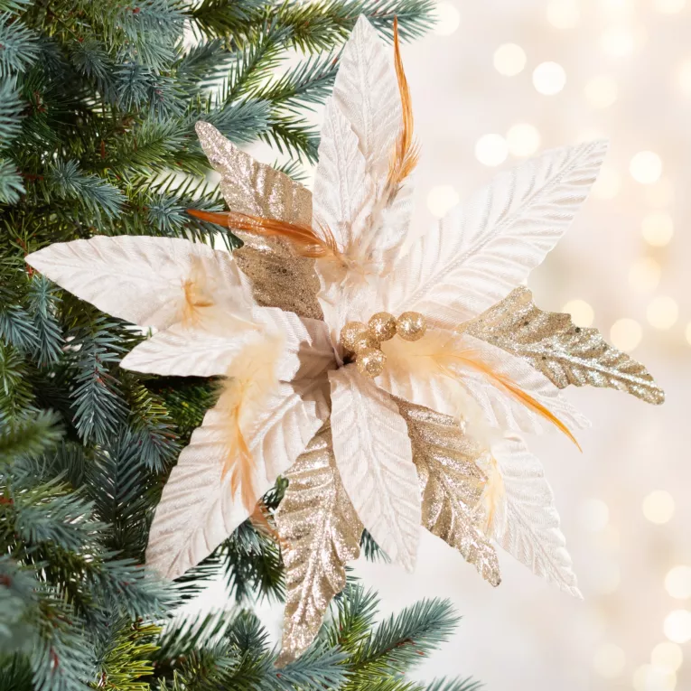 Świąteczny kwiat dekoracyjny z welwetowej tkaniny z dodatkiem piórek