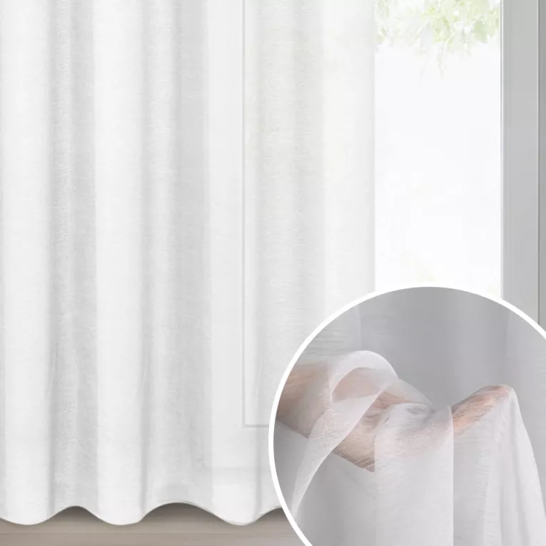 Firana biała o strukturze drobnego deszczyku wzór poziomy 140x250 cm przelotka REBECCA