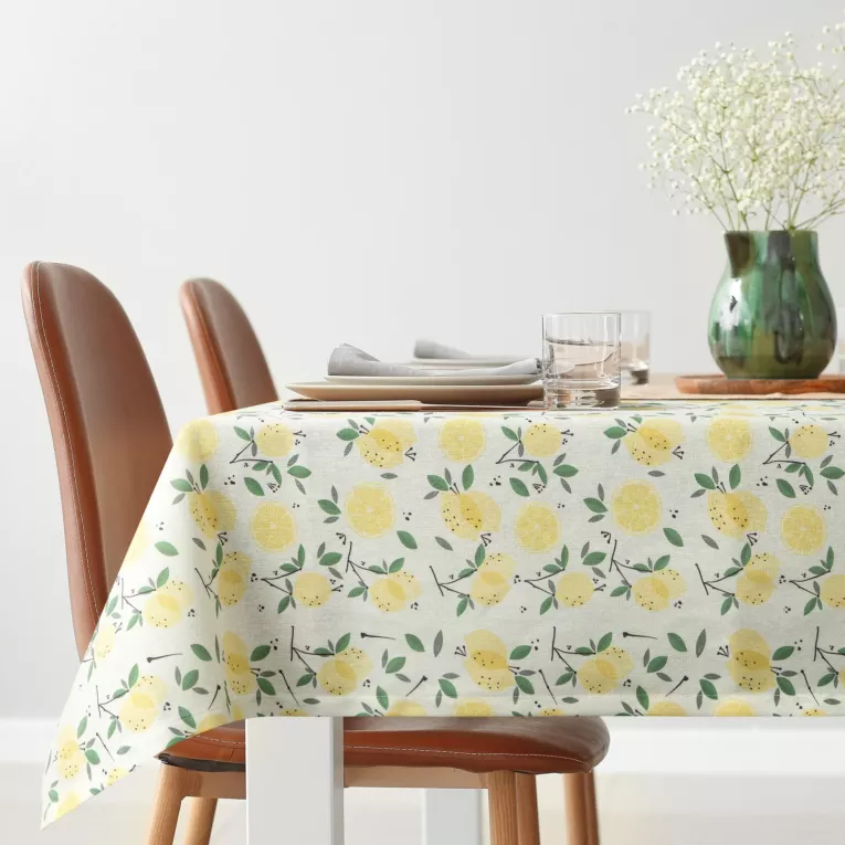 Obrus na stół plamoodporny 110x140 cm żółto, zielony w cytryny - LUNA