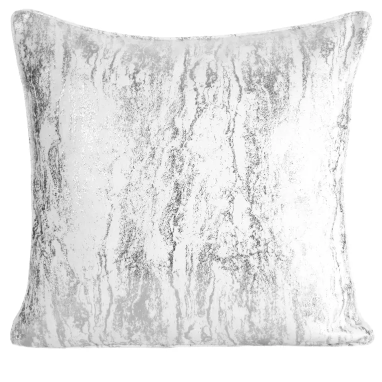 Poszewka na poduszkę 45x45 cm biało, srebrna z przecieranym błyszczącym nadrukiem ELISE