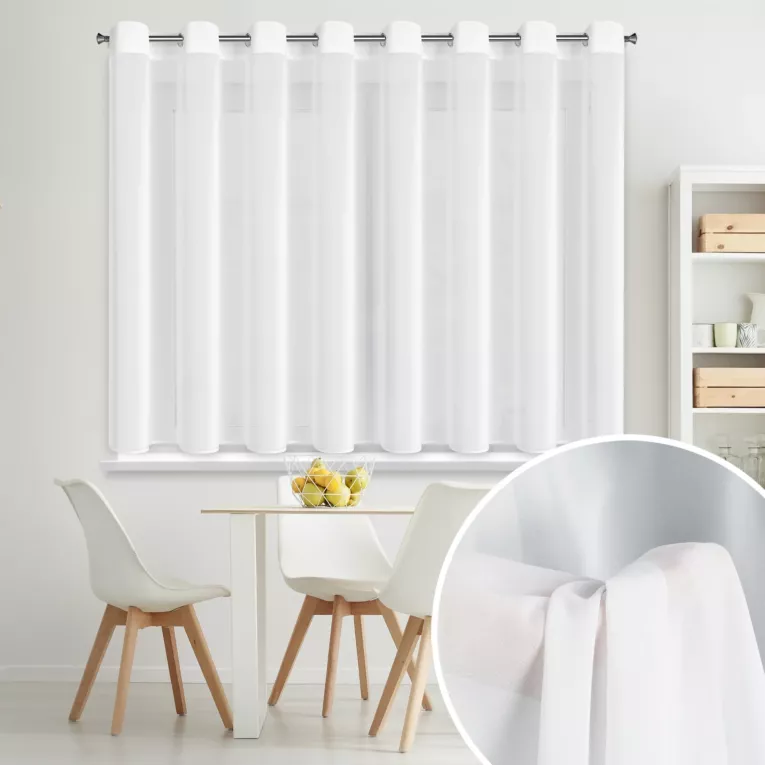 Firana biała z gładkiego szyfonu 350x150 cm przelotki - DALIA