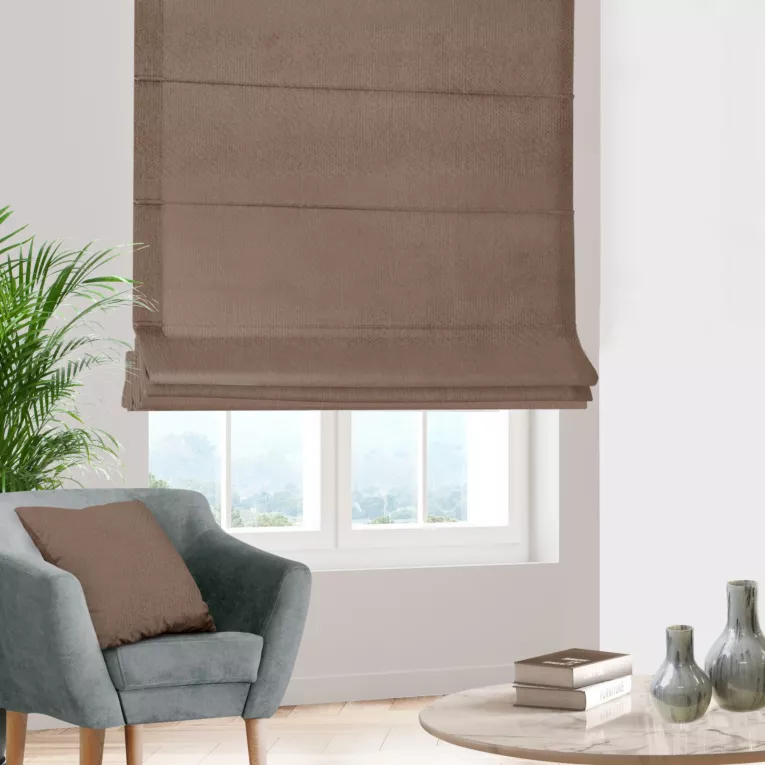 Roleta rzymska szampańska z miękkiej welwetowej tkaniny z połyskiem