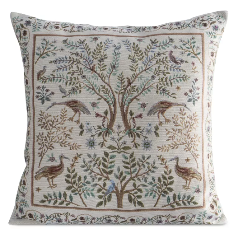 Poszewka na poduszkę 45x45 cm bawełniana, gobelinowa naturalno, jasnobrązowa z wzorem inspirowanym projektami Williama Morrisa GOB