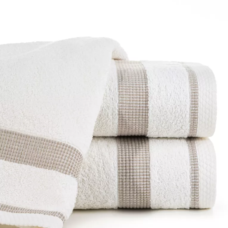 Ręcznik RODOS z ozdobną żakardową bordiurą w pasy