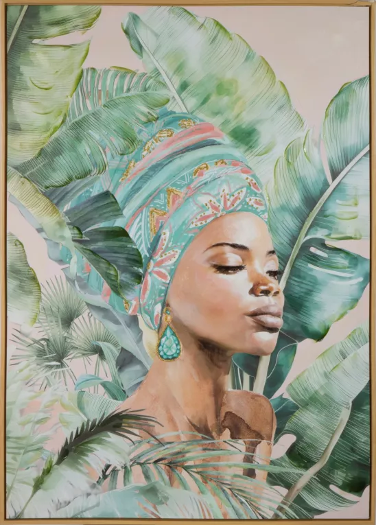 Obraz ETNO 4 ręcznie malowany na płótnie egzotyczny portret kobiety, w brązowej ramie