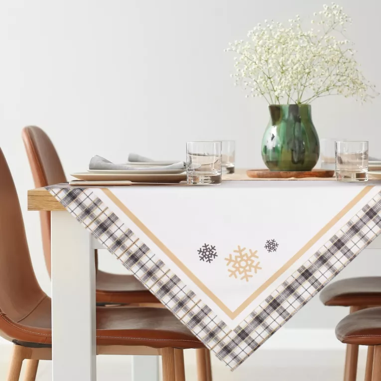 Obrus na stół biały 85x85 cm welwetowy ANGEL z motywem kraty