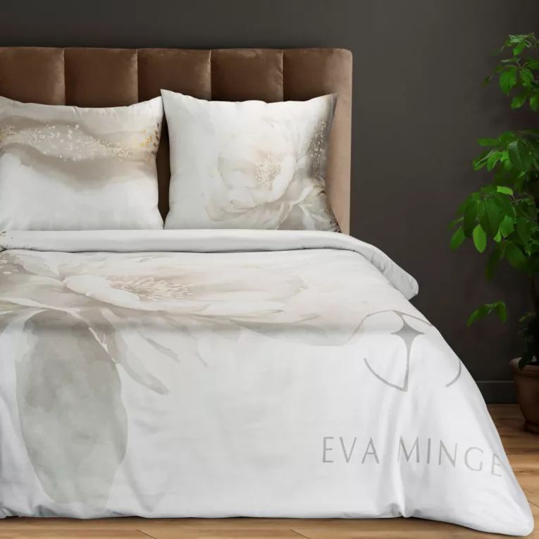 EVA MINGE Komplet pościeli MINGE 4 z najwyższej jakości makosatyny bawełnianej  z nadrukiem malowanych delikatnych kwiatów