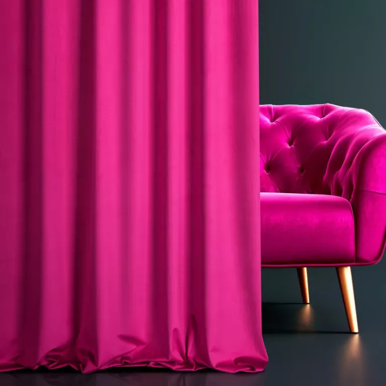 Zasłona szyta na taśmie 5 cm ENYA amarantowa z miękkiej półmatowej tkaniny welwetowej