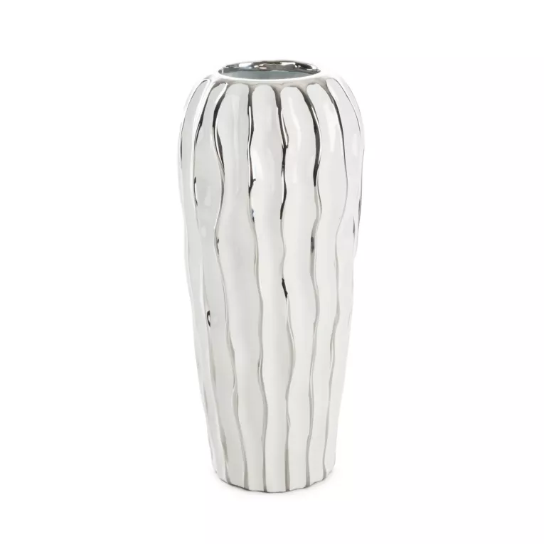 Wazon ceramiczny SAVANA przecierany biało-srebrny